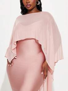 1Pcs Women's Mesh Cape Top Asymmetrical Sleeveless Sheer Net Going Out Party Blouse - 粉色 - 查看 4