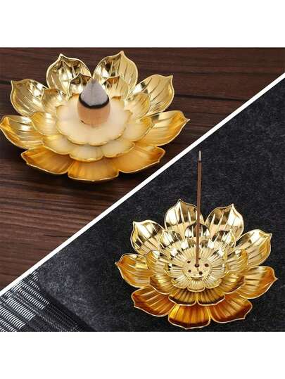 Incense Burner, Lotus Flower Incense Burner, Incense Burner For Incense Sticks, Brass Lotus Flower Incense Stick Holder With Removable Ash Catcher