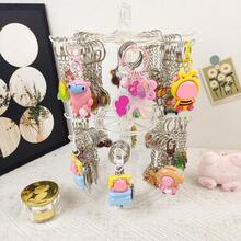 1pc Adjustable 2-Tier Rotating Keychain Display Rack, Multi-Functional Plastic Desktop Storage Organizer, Suitable For Storing Keychains, Badges, Jewelry, Necklaces, Bracelets And Pendants, Multi-Purpose Collectibles And Awards Rack, Perfect For Valentine's Day, Sun Protection, Travel And Back To School - Clear - View 3