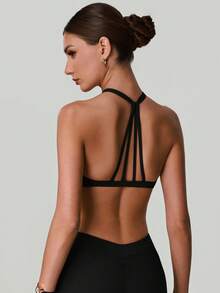 Áo ngực yoga nữ dây chéo cổ yếm, thiết kế khoét hình giọt nước, không lưng, chống sốc, nâng đỡ, thích hợp cho tập luyện thể dục, chạy bộ và tập thể thao. - màu đen - Xem 9