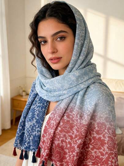 1pc Women's Bohemian Floral Print Scarf, Lightweight Elegant Comfortable Windproof Headscarf, Suitable For Casual Outdoor/School/Commute