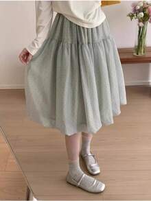 女士浅绿色高腰A字裙，通勤百搭薄纱裙，春季款 - 薄荷藍 - 查看 1