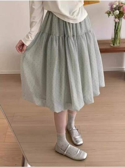 女士浅绿色高腰A字裙，通勤百搭薄纱裙，春季款