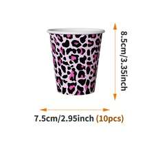 Bộ đĩa, khăn ăn và cốc dùng một lần in họa tiết da báo màu hồng và tím, phục vụ 10 người, đồ dùng tiệc tùng bằng giấy dùng một lần, thích hợp cho sinh nhật, đám cưới, tiệc tùng, dã ngoại gia đình. - Xem 10