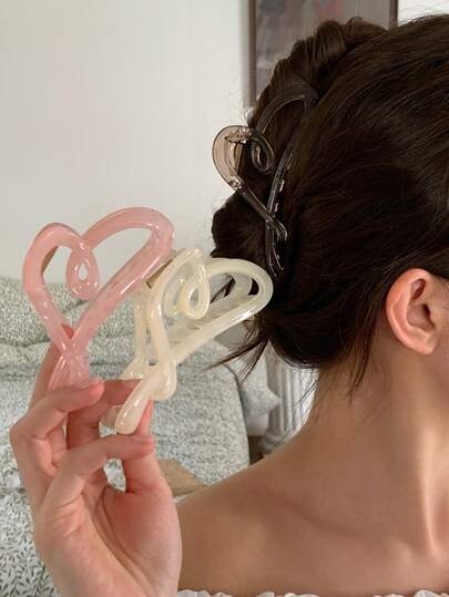 Bộ 3 kẹp tóc/1 kẹp tóc hình trái tim màu hồng, trắng, be, chất liệu nhựa nhẹ, bóng, dài 11,3cm, thời trang, đa năng, thanh lịch, tối giản, màu trơn, phù hợp cho sử dụng hàng ngày, thường ngày, dự tiệc, đi làm, đi biển, búi tóc, buộc tóc đuôi ngựa, khi tắm, trang điểm và làm phụ kiện trang phục.