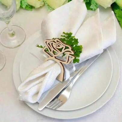 2/12/木质圆形图案餐巾环，简约优雅的餐巾架，适用于婚礼、情人节、生日派对和家庭餐桌装饰