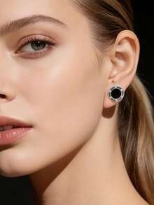 1 Đôi bông tai đinh tròn màu đen cổ điển, thích hợp để đeo hàng ngày. - tròn - Xem 7