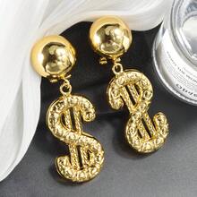 1 par de pendientes exagerados y lujosos con signo de dólar de múltiples elementos chapados en oro de 14K, adecuados para uso diario, fiestas, banquetes y moda callejera de mujeres - Dorado - Ver 1