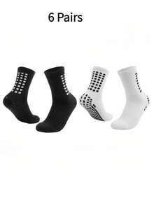 6 đôi tất bóng đá nam, tất thể thao ngắn/dài dày dặn chống trơn trượt, tất bóng rổ đệm bông. - Đen và trắng - Xem 7