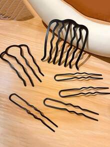 6个黑色发夹，适合日常佩戴 - 黑色 - 查看 1