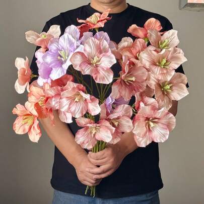 Hoa tulip 3D 3 đầu bằng lụa, hoa nhân tạo dùng làm phụ kiện chụp ảnh cưới.
