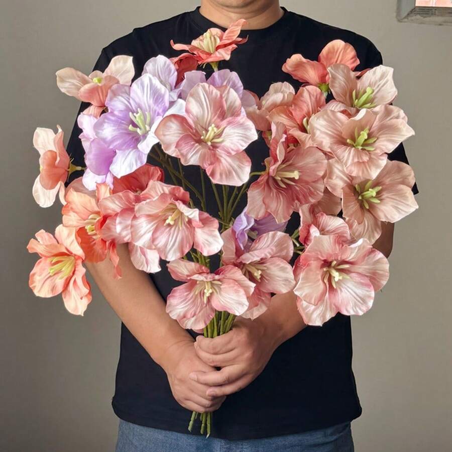 Hoa tulip 3D 3 đầu bằng lụa, hoa nhân tạo dùng làm phụ kiện chụp ảnh cưới.