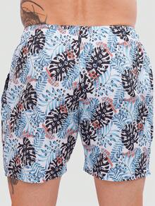Men's Basic Blue Foliage Shorts In Tactel Fabric With Pockets And Drawstring - Ideal For Beach, Training, And Running. - Southern Foliage - View 3