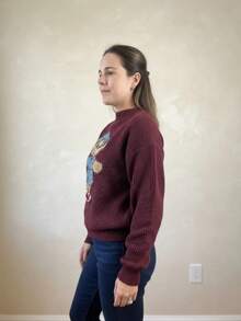 Women's Teddy Bear Knit Blouse, Long Sleeve, Embroidered Jacket, Mousse Yarn - 紅木色 - 查看 4