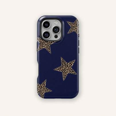 Ốp lưng điện thoại họa tiết sao báo đốm, màu xanh navy, kiểu dáng Cheetah Girl Y2K, tương thích với iPhone 16e, 15 Pro Max, 14 Plus, 14 Pro, 13, 12, 11.
