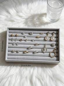 1pc Multi-Grid Jewelry Tray, Grey Ring Display Tray, Multifunction Earring Rack For Home, Gift For Valentine's Day - Grey - View 3