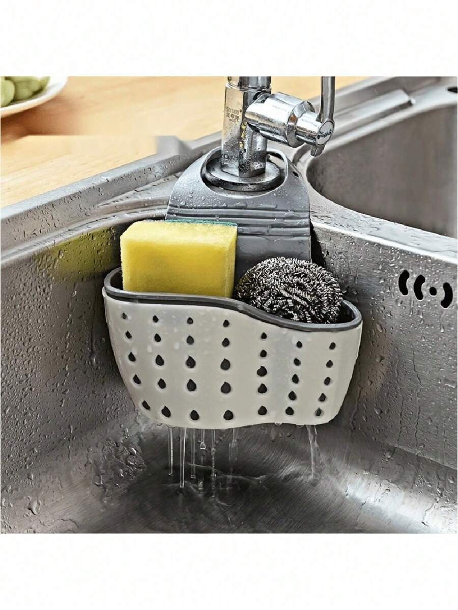 1pc Adjustable Clip-On Sink Sponge Holder, Kitchen Hanging Drain Basket, Kitchen Utensil Organizer - Multicolor - View 1