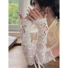 1pair,White Lace Arm Sleeves For Women, Ultra-Thin Summer Sun Protection Wrist Cover, Solid Color Breathable Gloves With Ribbon Ties - Multicolor - View 12