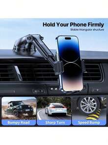 Adjustable Car Phone Holder Mount, Phone Mount For Car Windshield Dashboard, Universal Carbon Fiber Hands Free Automobile Cell Phone Holder Fit For Smartphone - One-click - View 2