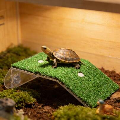 1pc Artificial Grass Turtle Basking Platform, Suction Cup Design Suitable For Aquarium And Fish Tank, Reptile Sunbathing Accessory