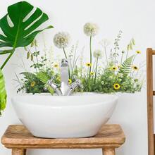 Removable Green Dandelion & Wild Flower Wall Stickers, Natural Herb Wall Decals With Daisy & Fern Plants, Suitable For Bathroom, Kitchen, Living Room Home Decor - Multicolor - View 1