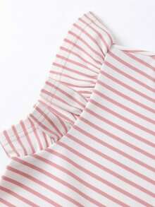 (1 Set) Girls Striped T-Shirt And Solid Color Shorts Set, New Summer Fashion Outfit - Pink - View 6