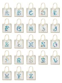 1pc Linen Handbag With Cute Dolphin Letters A-Z, Ditsy Floral Linen Button Decorative Handbag, Portable Travel Beach Handbag, Swimming Gear Storage, Button Embellished Handbag, Simple Large Capacity Handbag, Portable Casual Storage Handbag, Multifunctional Shopping Bag, Gifts For Family, Friends, Loved Ones, And Teachers, Unique Birthday Gifts, Holiday Gifts, Party Gifts, Mother's Day Gifts, Wedding Gifts, Back-To-School Gifts - Multicolor - View 2