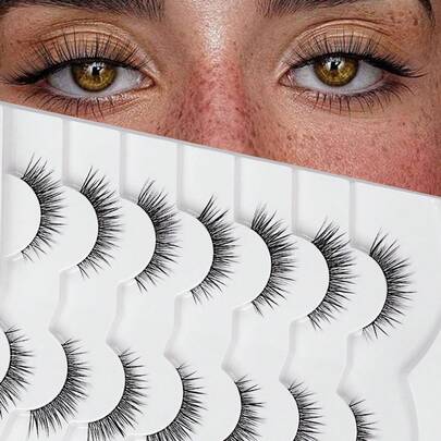 7 Pairs 3D Transparent Stem False Eyelashes, Natural Looking Japanese Style No-Makeup Face Makeup Long Eyelashes