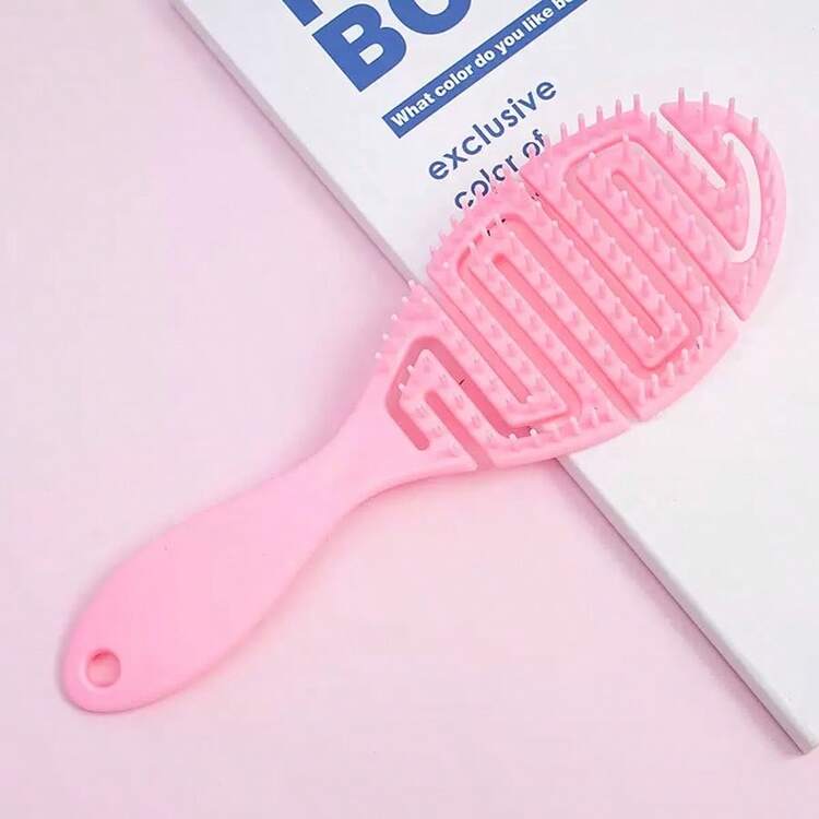 高品质按摩梳，镂空设计，适合女性使用，干湿两用，蓬松弧形造型梳 - 粉紅色-1個 - 查看 6