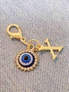 1pc Initial Letter Blue Evil Eye Rhinestone Keychain - Symbolic Gift, Protection And Good Luck - Fashion Accessory, Suitable For Car Keys/Bag Pendant, Ideal Holiday Gift Accessory - Multicolor - View 14