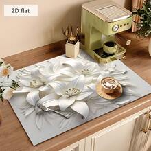 1 pieza Estera de secado de platos con relieve de lirio blanco, absorbente y de secado rápido, adecuada para mesa de comedor y cafetería, almohadilla de drenaje multiusos, regalo para el hogar, decoración de escritorio - XYLSD-87 - Ver 4