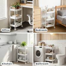 Luminpool 1pc Durable Small Carbon Steel Trolley Storage Rack, Bedroom Storage Rack, Movable Storage Rack For Home Kitchen, Multi-Layer Organizing Rack, Suitable For All Seasons. Suitable For Home Use, Office, Factory Small Accessory Transportation Movable Trolley, Standing Shelf - 3-tier White - View 7