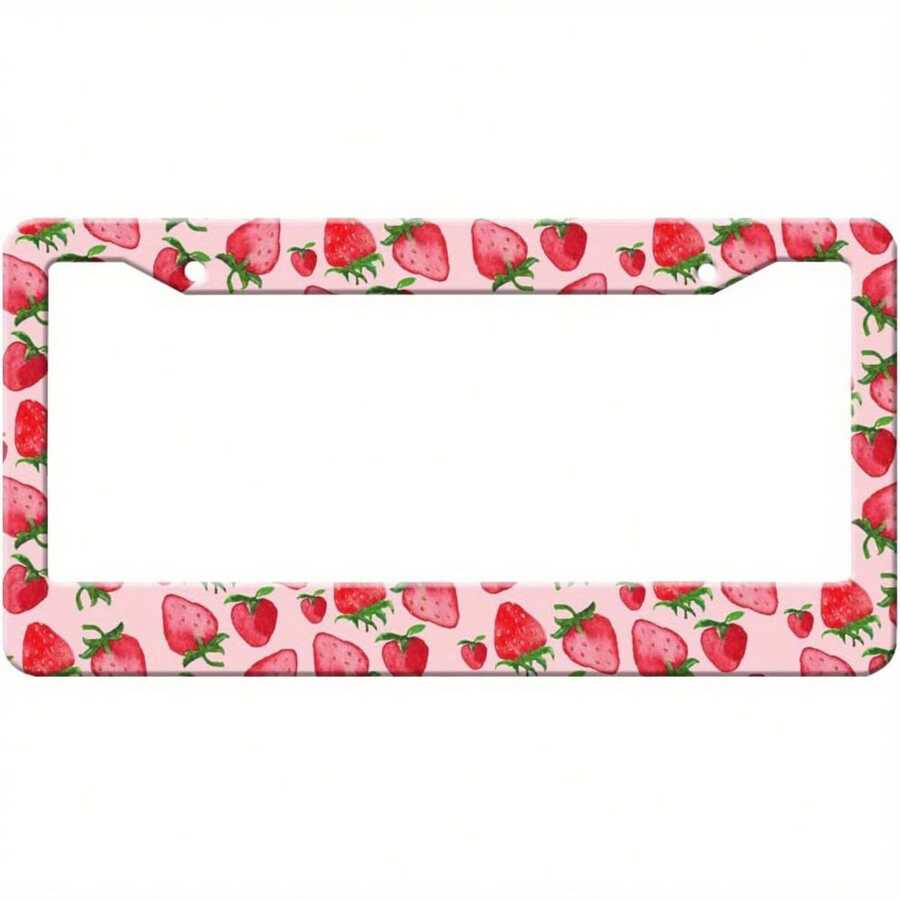 2D Flat Cute Strawberry Pink License Plate Frame |   Fruit-Themed Car License Plate Cover, Made Of Aluminum, Dual-Hole Design, Innovative Size 12.2x 6.3inch, Universal Type, Suitable For The United States,Car Decor,License Plate,Mothers Day,Birthday Gifts,Valentines Gift,Car Acessesories>Essentials - 多色/12.2x6.3in/31x16cm - 查看 1