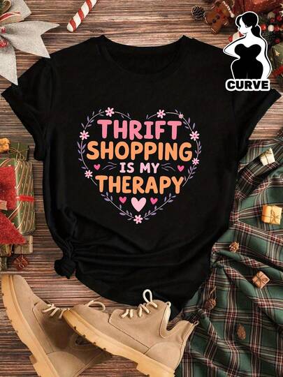 Comprar en tiendas de segunda mano es mi relajación. Camiseta deportiva de talla grande con mangas cortas.