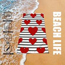 1pc Heart Striped Printed Ultra-Soft Microfiber Beach Towel, Available In Multiple Sizes Beach Blanket, Lightweight, Suitable For Swimming, Camping, Sports, Beach Or Gym - Heart Stripes - View 7