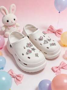9pcs Y2K Shoe Flowers, Bling Gems Plastic Bows, Sparkling Rhinestones & Pearl DIY Shoe Decoration Charms For Women, Party Favors - Multicolor - View 1