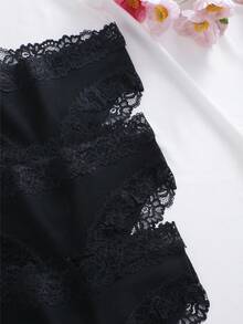 3pcs/Set Solid Color Cotton Ribbed Lace Patchwork Sexy Comfortable Women's Triangle Panties - Multicolor - View 6