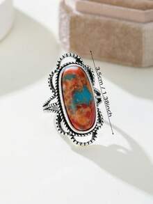 ZHIXUN 1pc Vintage Bohemian Style Inlaid Faux Turquoise Party Gift Jewelry Ring - Ring 4 - View 7