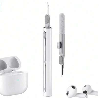 Cleaner Kit Compatible With Airpods Pro Pro2 1 2 3 4Multi-Function Cleaning Pen With Soft Brush Flocking Sponge For Bluetooth Earphones Case Cleaning Tools White