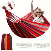 1 pièce Hamac portable avec sac de rangement et sangles pour arbre, convient pour l'intérieur/extérieur, patio, jardin, camping. Comprend un sac de transport en canevas, des cordes et des crochets - Multicolore - Voir 1