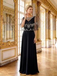 Nuevo Llegado Elegante Chal de Malla con Lentejuelas de Alta Gama para Vestido de Noche - Negro - Ver 7