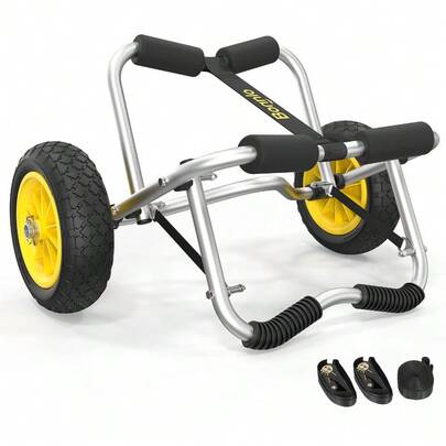 Kayak Cart Canoe Dolly Fishing Kayak Accessories Carrier Foldable Paddle Board Trolley Boat Trailer Transport With NO-Flat Airless Tires Wheels And 2 Ratchet Straps