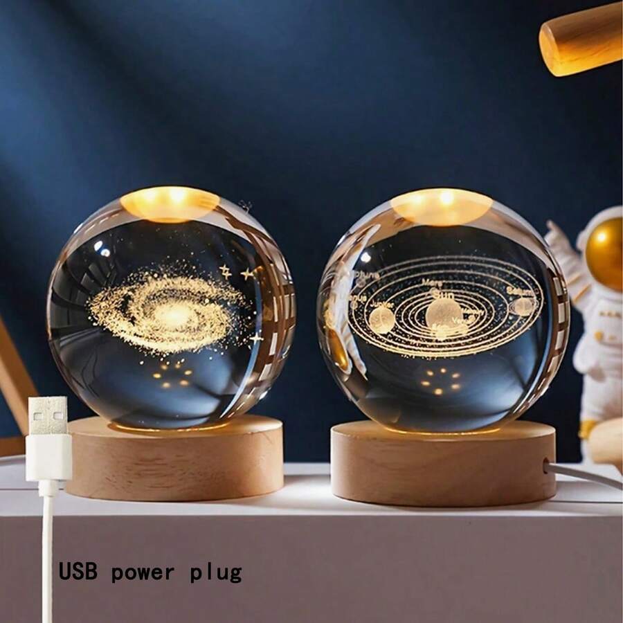 1 个 LED 水晶球夜灯，USB 供电发光装饰水晶球，创意办公桌配件，节日、生日、万圣节的完美礼物