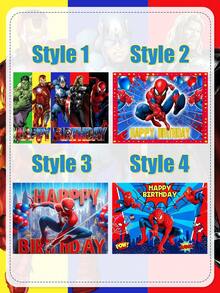 Marvel 75*95厘米生日派对装饰背景布，生日摄影横幅，涤纶纤维派对背景，复仇者联盟纸盘装饰，超级英雄桌布和餐具生日派对用品 - 多色 - 查看 7
