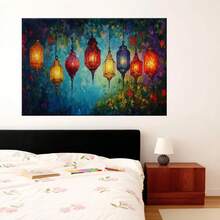 Con marco Arte de Pared Horizontal Moderno 2D Plano, 1 Pieza - Lienzo Enmarcado en Madera con Farol Colgante y Póster, Marco Envolvente para Exterior, Pintura en Lienzo, Decoración Colorida para Sala, Dormitorio, Oficina - Decoración para Todo el Año (Montaje con Gancho, 2D Plano).Disponible en tamaños de 20.83 x 30.99 cm o 30.99 x 46.23 cm - Enmarcado - Ver 5