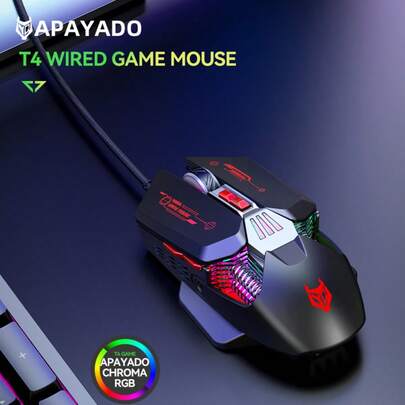  APAYADO T4 Wired Gaming Mouse / Lightweight Paracord Cable / USB Interface / RGB Backlight / Suitable For Gamers & Office Use