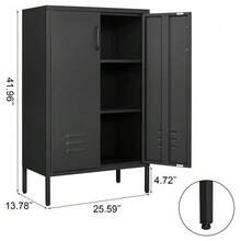 White Steel Storage Cabinet With 2 Doors And 2 Adjustable Shelves, Multifunctional Cabinet For Living Room, Kitchen, Bedroom, Garage Tool Storage And Office File Organization. - 黑色 - 查看 3
