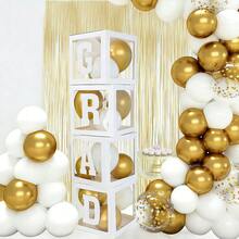 2026 Graduation Party Decorations - 4pcs White Balloon Boxes With "GRAD 2026" Text, Paper Balloon Garland, No Power Needed, No Feathers, Suitable For Graduation Celebration - White - View 15