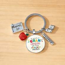 Teacher's Day Thank You Keychain With Spanish Quote, Apple And School Pendant, Gift For Female Teachers - Keychain1 - View 2