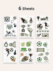 6 Sheets Luminous Football Face Temporary Tattoo Stickers, Waterproof & Long-Lasting, Unique Body Art - Multicolor - View 2